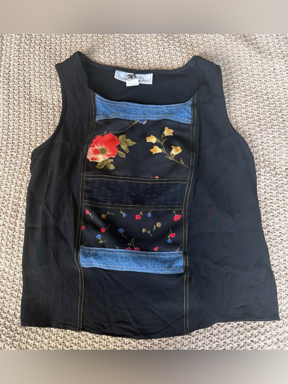 Vintage 90s Black Floral Patchwork Tank